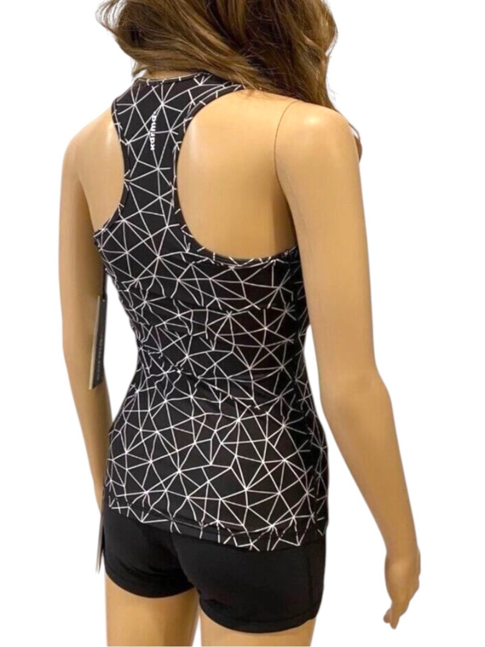 Karma Black & White Geometric Print Racerback Tank Top self bra with pads